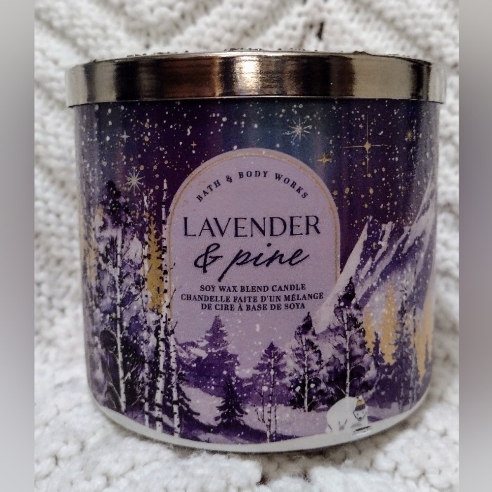 Bath & Body Works  LAVENDER PINE  LARGE 3 WICK CANDLE Purple Winter Snowflake
